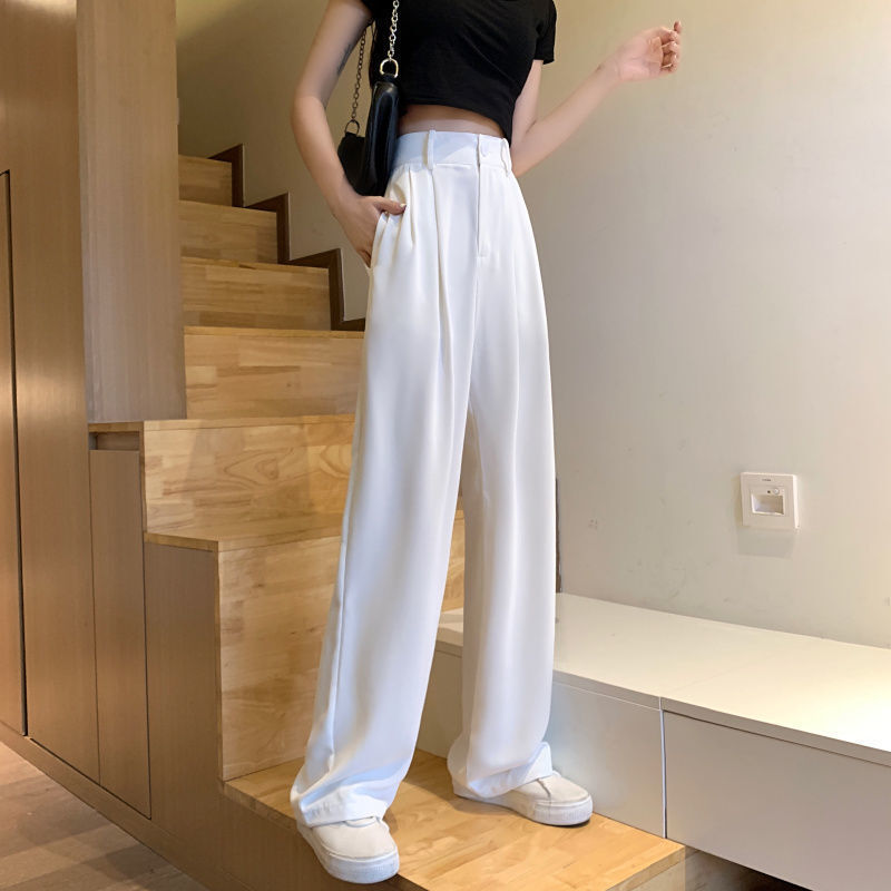 A GIRLS Pants Women Wide Leg  Color Elegant  Korean  Office Spring Autumn Trousers Casual Clothing Ladies Chic Maiden