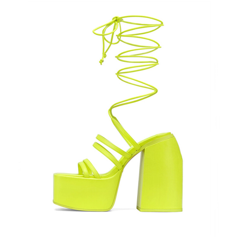 Catwalk-Sandalias de plataforma para mujer, zapatos de tacón grueso con punta cuadrada y diamantes de imitación, a la moda, Sexy, Punta abierta