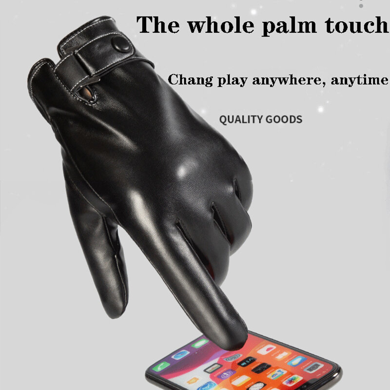 Sarung Tangan Hitam Kulit PU untuk Ponsel Layar Sentuh Fleksibel Sarung Tangan Termal Hangat Tahan Angin Sarung Tangan Antiselip Kualitas Tinggi Baru