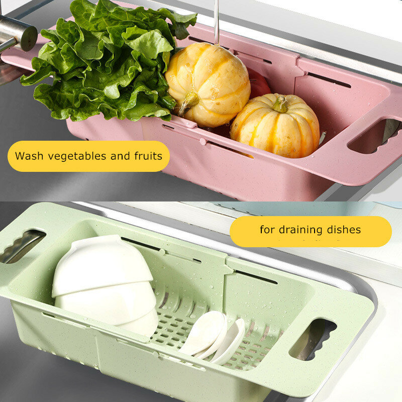 Escurridor retráctil para lavado de verduras, cesta de drenaje de plástico para el hogar, fregadero de cocina, herramienta de lavado de frutas y verduras