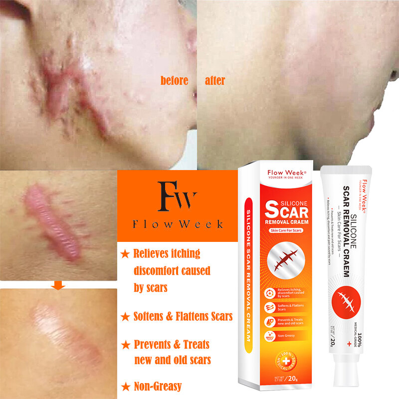 Gel de eliminación de cicatrices Flow Week-Tratamiento de manchas y cicatrices de acné para la cara, Gel para cicatrices de rejuvenecimiento facial, cuidado de la piel suave para la piel sensible propensa al acné
