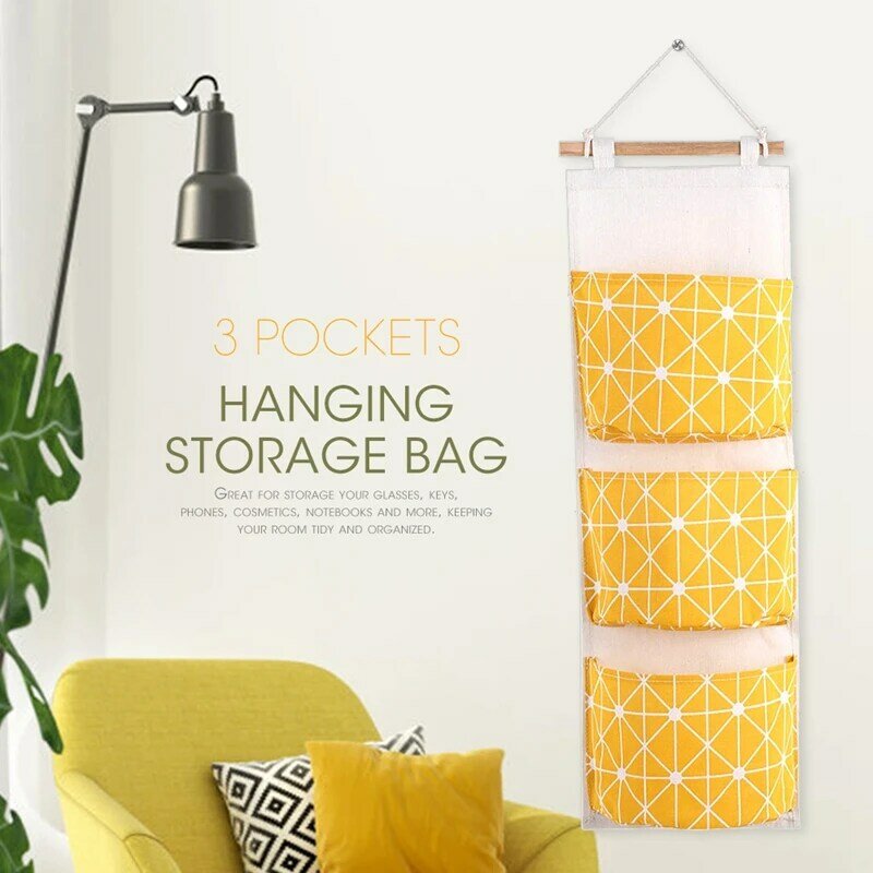 Home Hanging Storage Bag Wall Mounted Wardrobe Sundries Hanging Bag Container Fabric Cotton Pouch Cosmetic Toys Organizer