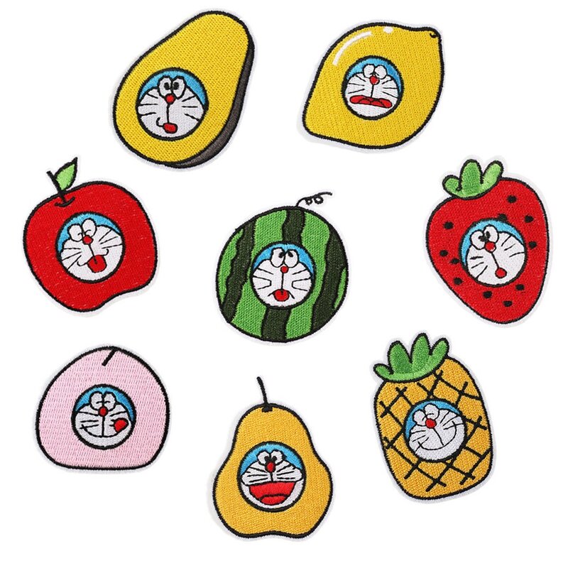 8 pçs/lote remendos de frutas dos desenhos animados doraemon filme estrelas remendo ferro em remendos para na roupa da criança roupas diy engomar emblema decoração