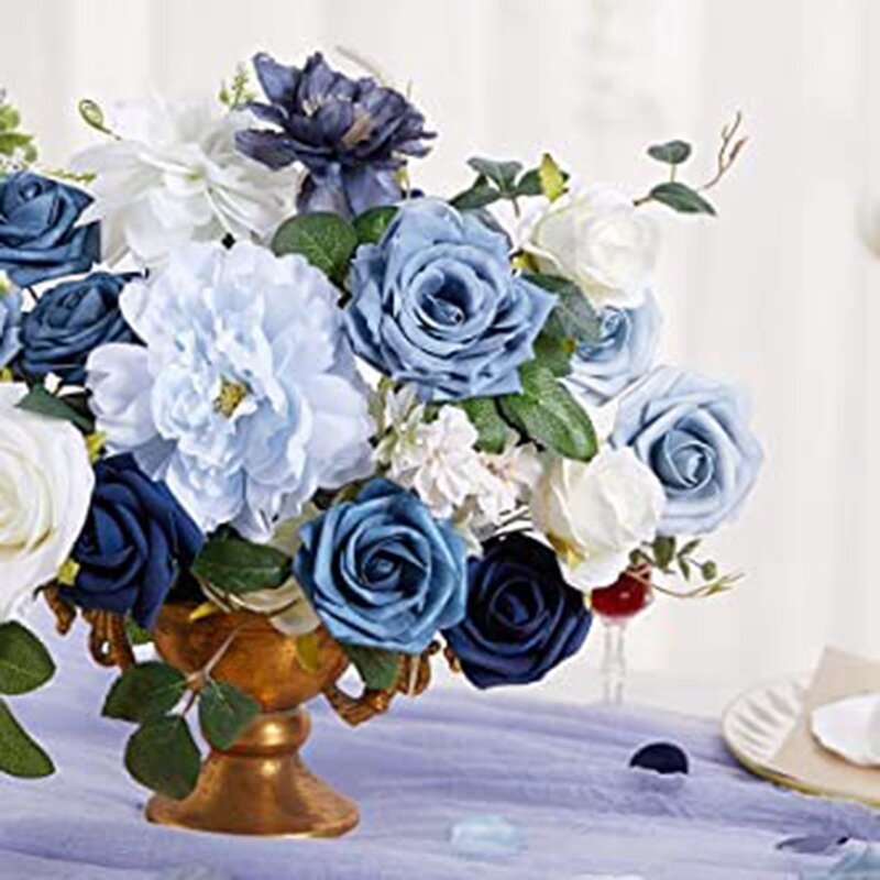 Flores artificiais falso empoeirado azul peônia flores combo para o casamento diy buquês de noiva centerpieces casa decorações