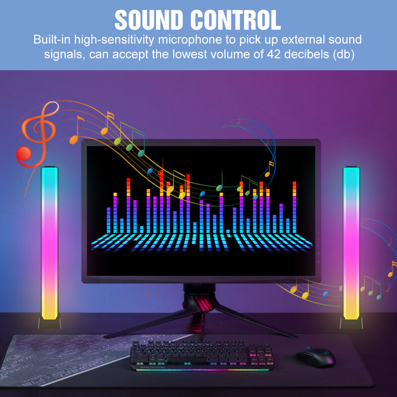 Luz LED RGB con Control de sonido y música, lámpara ambiental colorida inteligente para escritorio, luz nocturna de ritmo de recolección, USB, para selfi
