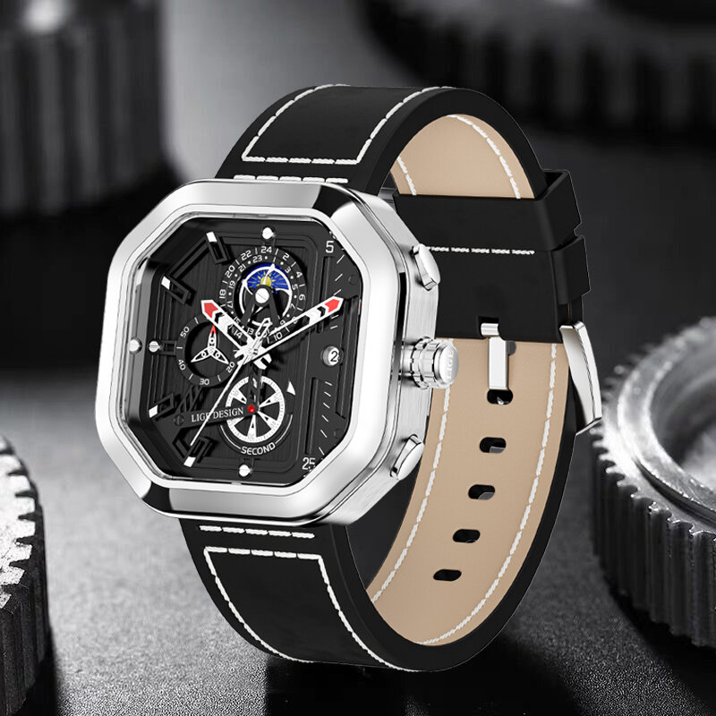 Часы наручные LIGE Мужские кварцевые, роскошные брендовые водонепроницаемые спортивные с большим циферблатом, с хронографом, с датой