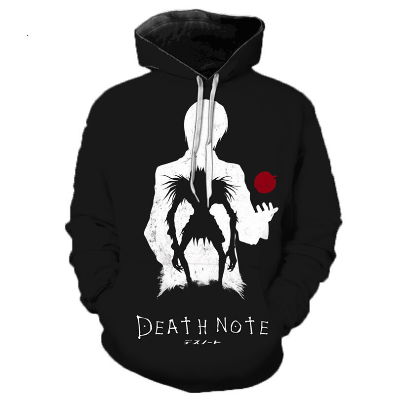 Moda 3d impressão masculina casual streetwear death note hoodie hip hop manga longa lazer pulôver tops anime moletom casaco