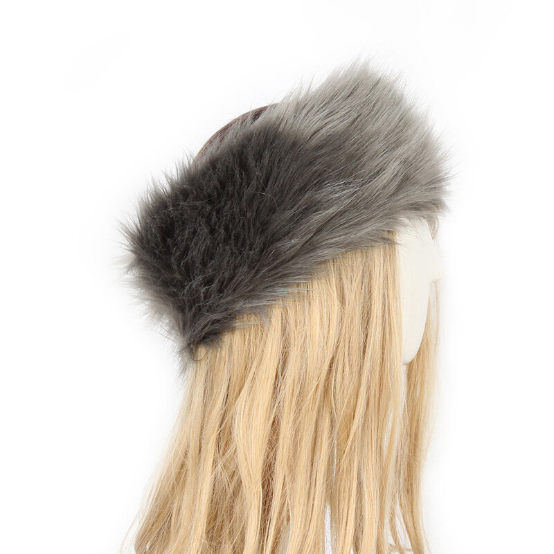 Ikat Kepala Bulu Tebal Musim Dingin untuk Wanita Pria Ikat Rambut Bulu Penutup Telinga Berbulu Rusia Serban Elastis Hiasan Kepala Lebar Aksesori Topi Ski