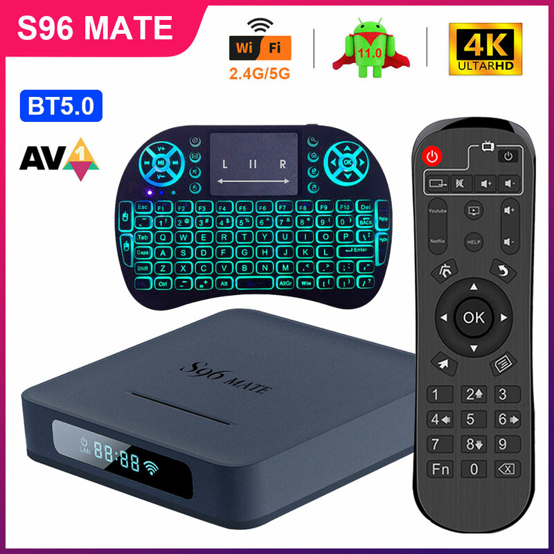 STUOTOP – boîtier Smart TV S96 Mate Amlogic S905W2, Android 11, 32 go/4 go, lecteur multimédia décodeur connecté avec Wifi 2.4/5 ghz, bluetooth 5.0, 3D, 4K et voix HD