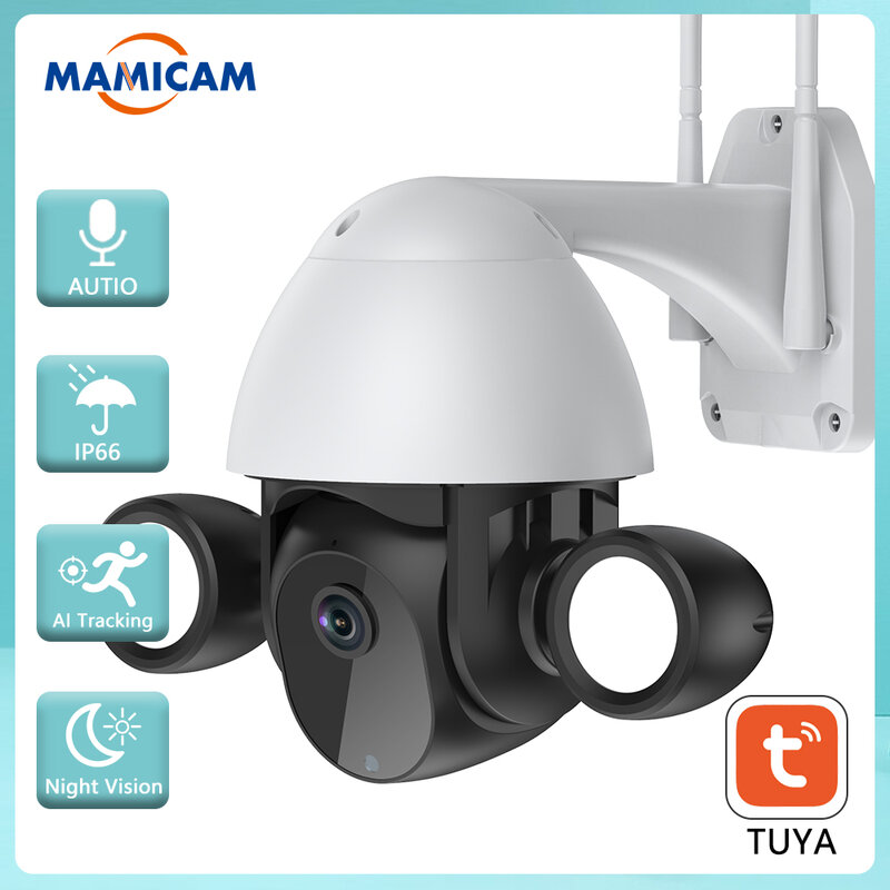 3MP WIFI Câmeras De Vigilância IP Com Holofote Branco Jardim Ao Ar Livre Tuya Vida Inteligente Detecção Humana PTZ CCTV Video Recorder