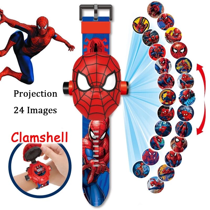 17สไตล์ Disney การ์ตูนเด็กนาฬิกา3D Projection การ์ตูนฮีโร่ Spider-Man Iron Man นาฬิกาเด็กนาฬิกาของเล่น