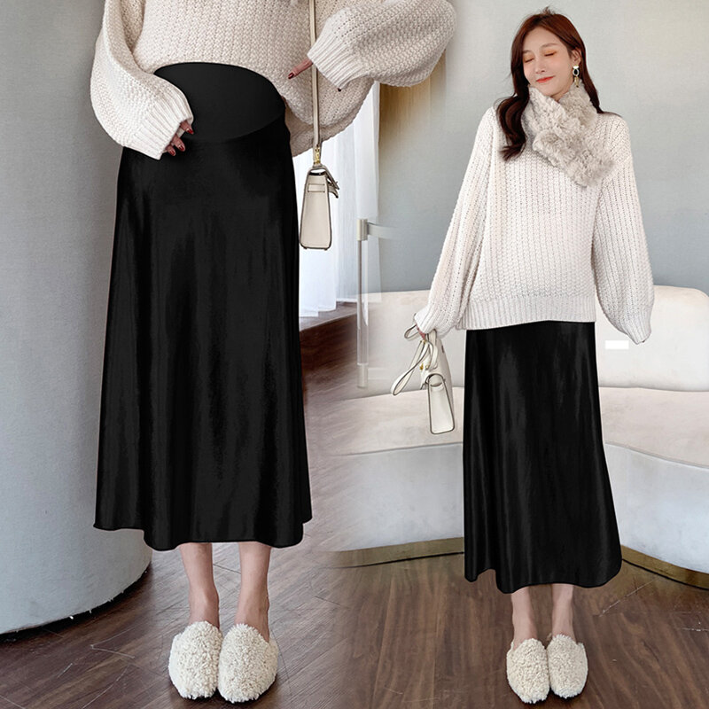 Faldas de maternidad Pleuche para mujeres embarazadas, ropa holgada de cintura elástica para el vientre, línea A ajustable, otoño e invierno, 857