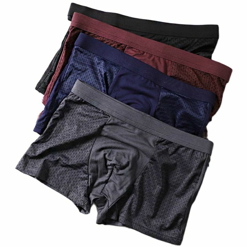 Male Panties Modal Men's Underwear Boxers Breathable Man Ice Silk Sexy U Convex Boxer Solid Underpants Comfortable Mesh Shorts