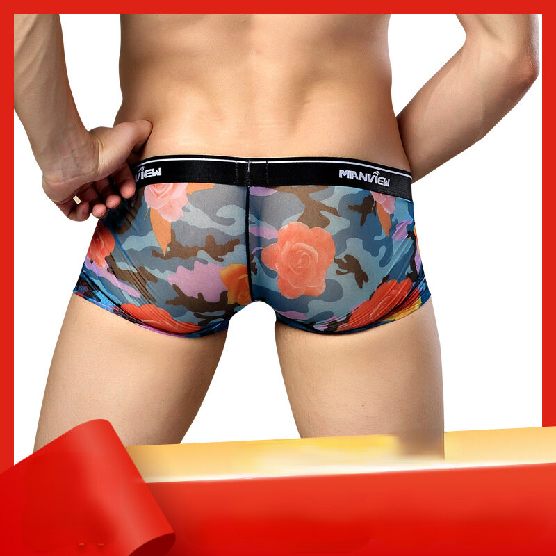 New Coolflex Floral Sexy Men Breathable Boxer Lingerie Rose Fashion Light Underwear