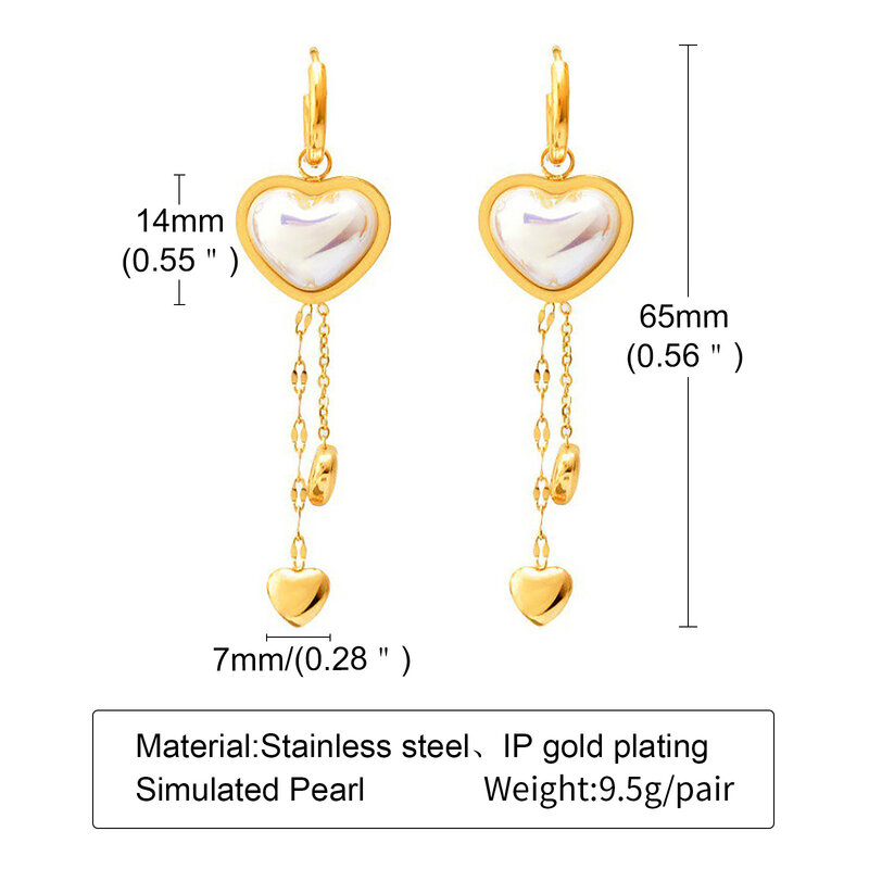 Vnox – boucles d'oreilles pendantes en forme de cœur pour femmes, accessoire de boucles d'oreilles en acier inoxydable, couleur or, cadeau pour elle