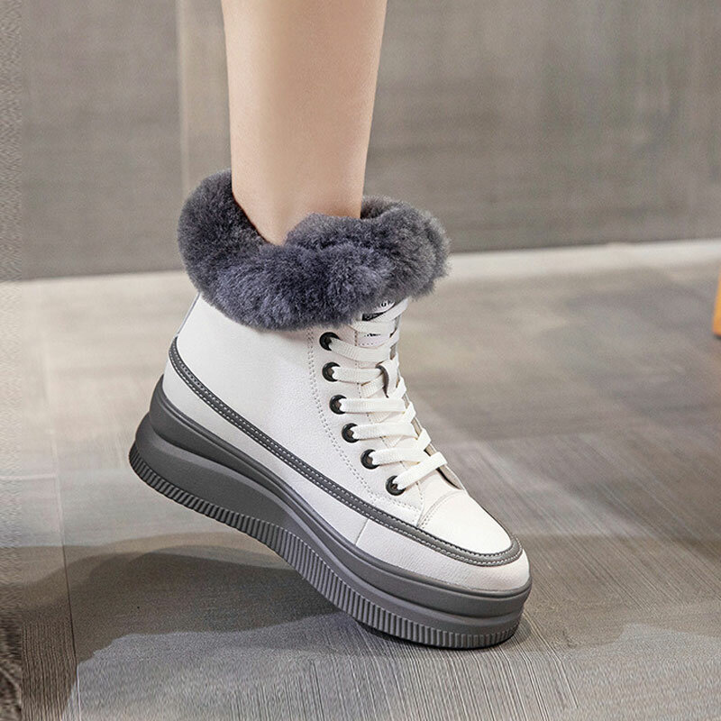 الثلوج الأحذية النسائية سميكة القطن الصوف أحذية بوت قصيرة 2022 الشتاء الجلود سميكة أسفل الأحذية النسائية قصيرة الثلوج الأحذية