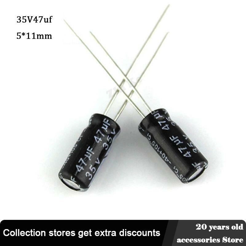 20 pces 35v 47uf 5*11mm baixo capacitor eletrólito de alumínio esr 20% capacitores elétricos