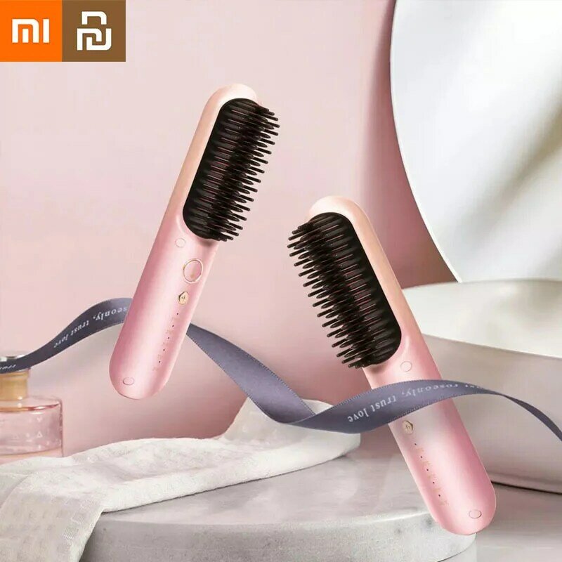 Xiaomi youpin sem fio em linha reta pente de cabelo encaracolado gradiente rosa temperatura constante cuidados com o cabelo estilo pente de cabelo em linha reta
