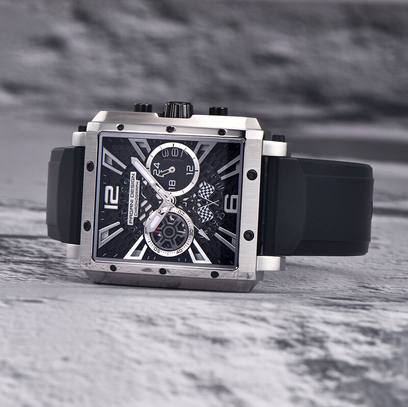 파가니 사파이어 크리스탈 남성 시계, 50M 방수 빛나는 스테인레스 스틸 크로노그래프 일본 쿼츠 손목 시계