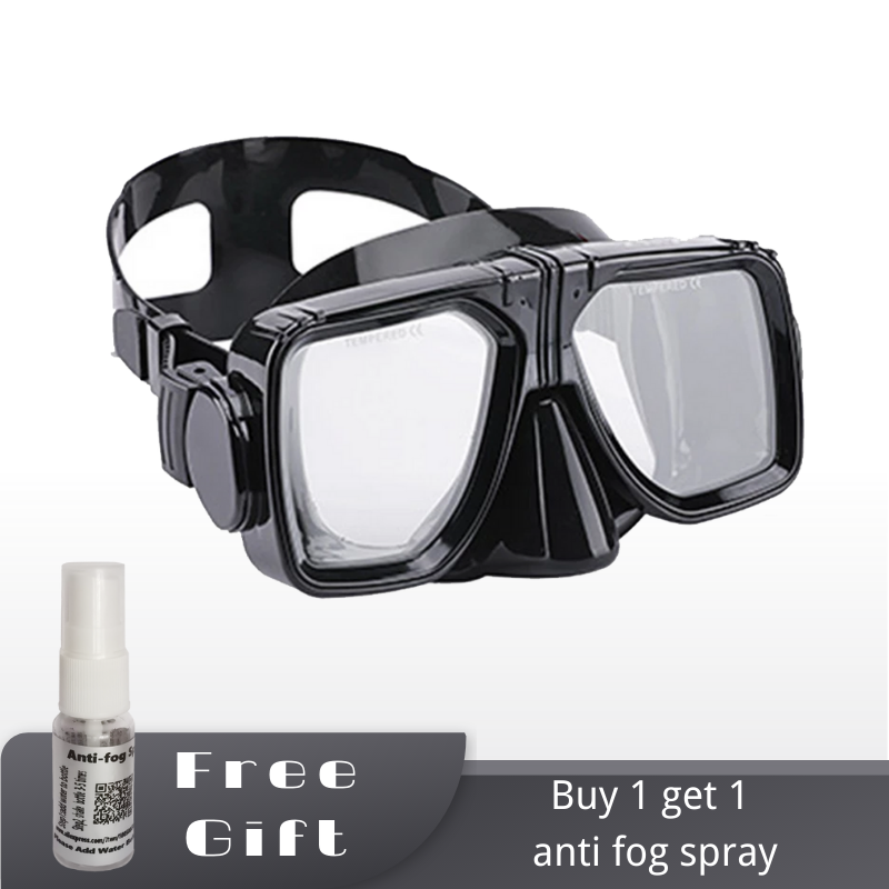 Máscara de buceo subacuática negra, gafas de freediving, gafas templadas, antivaho, con correa ajustable