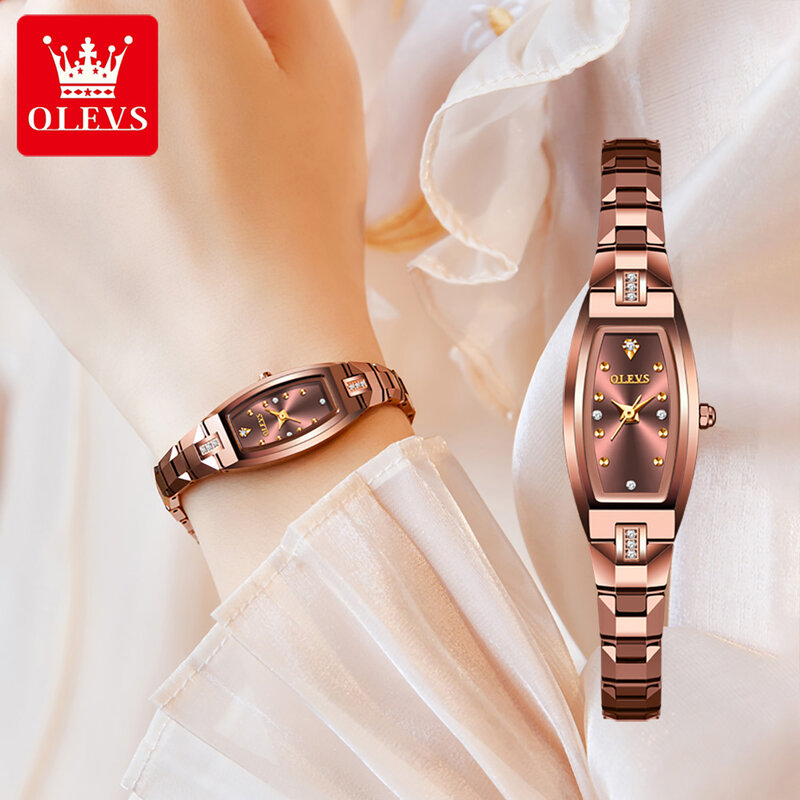 여성을위한 OLEVS 석영 텅스텐 스틸 스트랩 시계 방수 패션 가져 오기 기계 코어 슈퍼 얇은 럭셔리 여성 손목 시계
