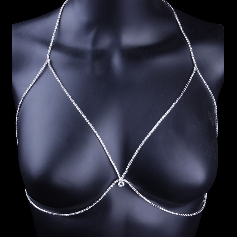 เซ็กซี่ Rhinestone Chain Chest Body สำหรับผู้หญิง Boho Multi Layers Alloy Body Chain บิกินี่ Bra Bling Jewellry ของขวัญ