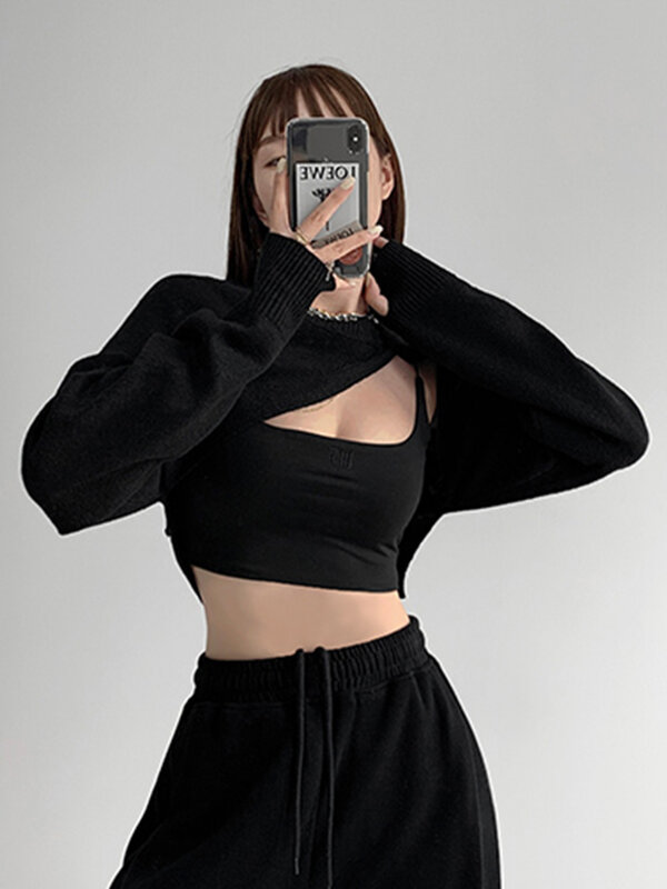 2022 moda seksowny i elegancki sweter nieregularny krój szal swetry damskie z długim rękawem Korea styl kobiet Streetwear Y2k ubrania