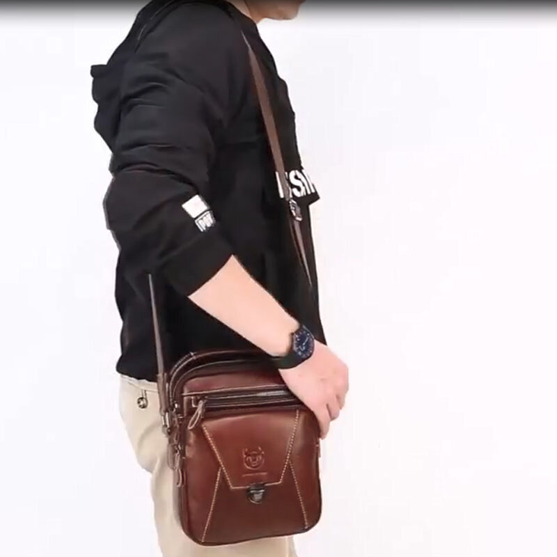 Men's Multifunction Shoulder Bag Genuine Leather Cross Body Sling Bags Fashion Crossbody Pack Messenger Pack for Male Female
