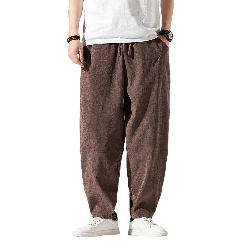 Men's Autumn and Winter Casual Pants Solid Color Corduroy Plus Velvet Thickening Men's Fashion Harajuku Retro Pants Harem Pants