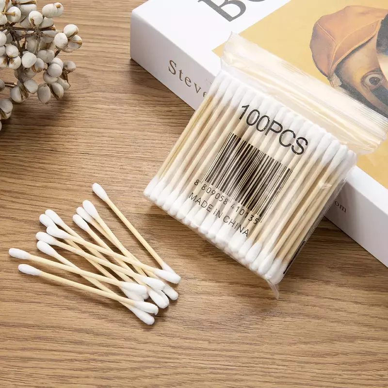 50/150 Pcs Disposable Convenient Soft Double Head Wood Cotton Swabs Lightweight For Beauty Makeup Remover Nose Ears Cleaning