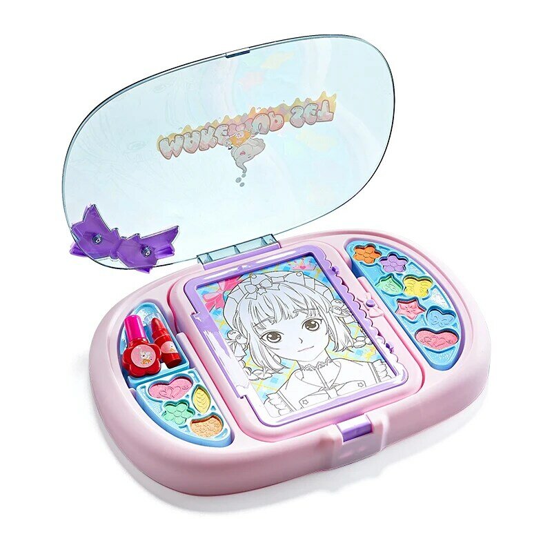 Girls Makeup Drawing Set Toys Multi-function LED Painting Colorful Make Up Cosmetics Suitcase Toy Drawing Board for Girls Gifts