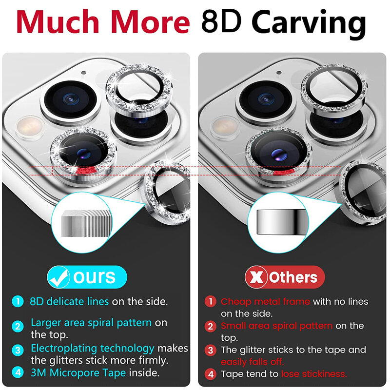 Objectif de caméra à paillettes de diamant, Mini anneau métallique, verre pour iPhone 13 12 11 Pro Max, mini protecteur pour iPhone 13 12 11 Pro Max