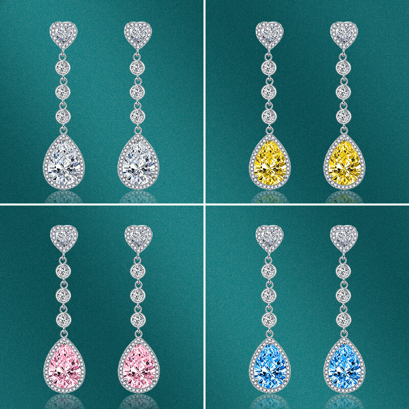 Новый стиль S925 Серебряные серьги в форме сердца серьги в форме капли бриллианты длинные кисточки модные серьги для женщин