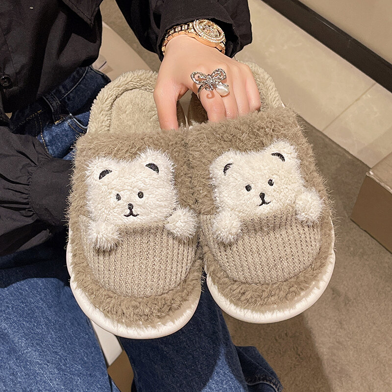 สัตว์น่ารักรองเท้าแตะสำหรับสตรีแฟชั่น Kawaii Fluffy ฤดูหนาวรองเท้าแตะอบอุ่นผู้หญิงการ์ตูนนมวัว ...