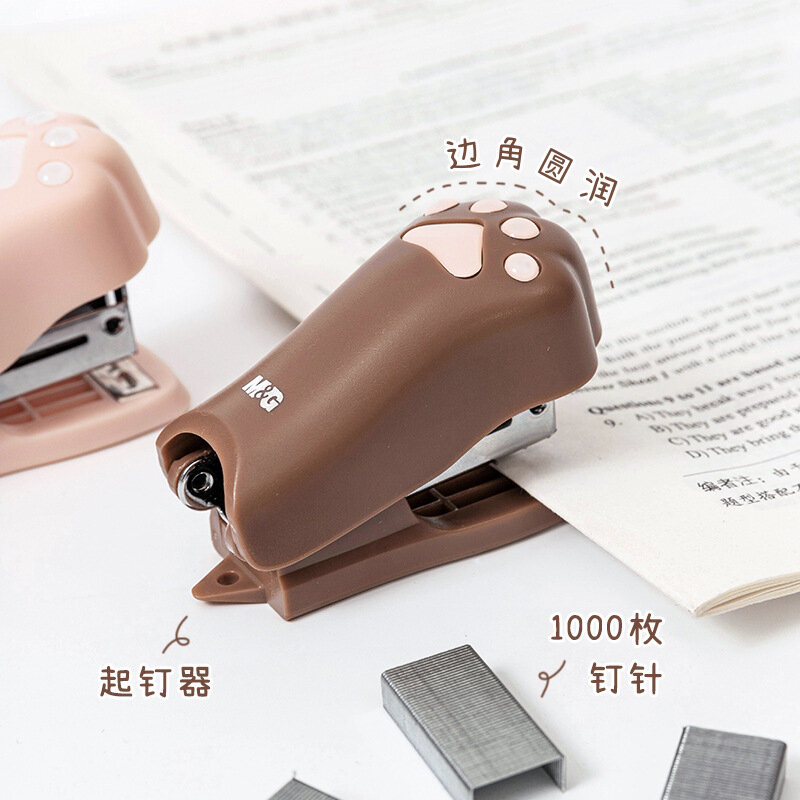 Netto Mini Stapler Sets with 1000Pcs 12# Staples Cute Cat Paw Paper Binder Stationery Office Binding Tools School Supplies