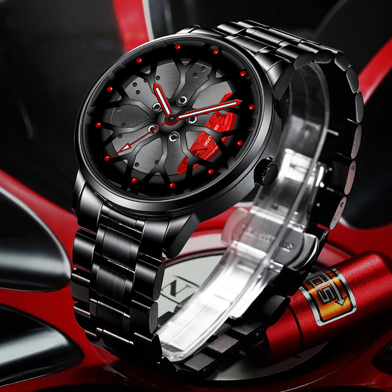 Reloj de acero de marca para hombre, cronógrafo con borde de rueda de coche GTR, Hub, venta al por mayor
