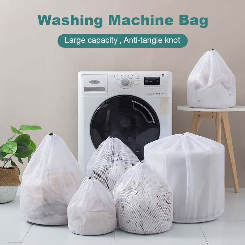Malha saco de lavanderia fino/malha grossa 4 tamanhos saco de lavanderia reusável com cordão forro de cesto de lavanderia lavável para dormitórios domésticos