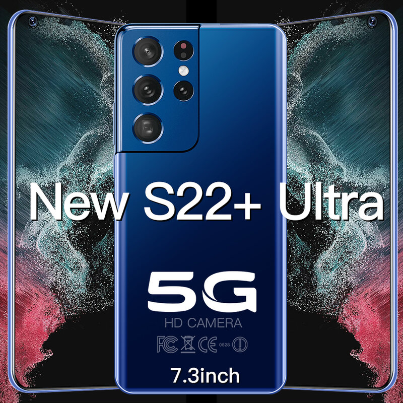 2022 오리지널 잠금 해제 스마트폰 S22 울트라 글로벌 버전 7.3 인치, 16 + 512GB 휴대폰 5G 네트워크 휴대폰 안드로이드 셀룰러