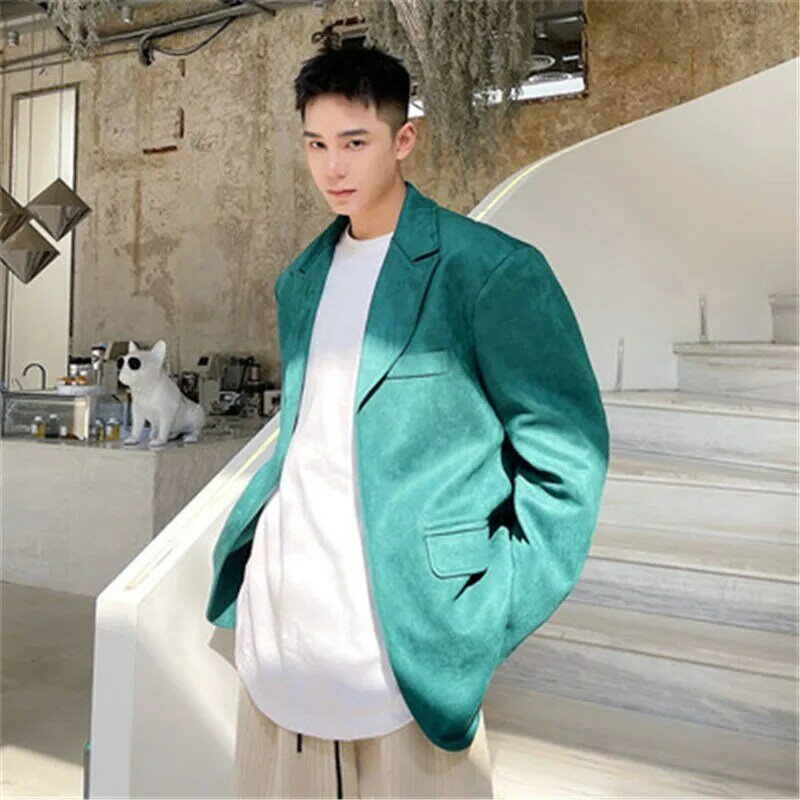 Homens do vintage blazer casaco removível falso 2 peças ternos de camurça jaqueta único botão casual outwear masculino estilo coreano roupas queda