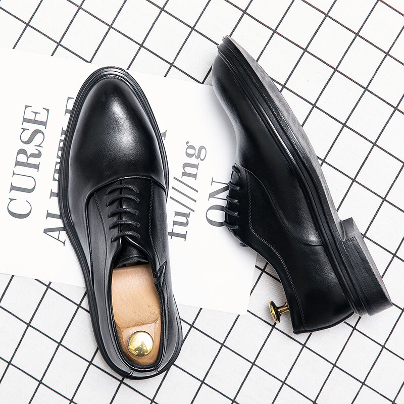 Oxford sapatos de negócios sapatos formais à prova de água sapatos de casamento rendas até sapatos de escritório sapatos de couro do noivo sapatos de reunião masculinos