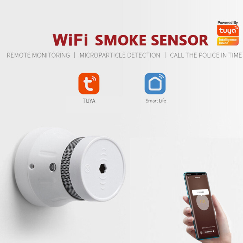 Tuya wi fi inteligente detector de fumaça alarme incêndio sistema casa inteligente 2.4ghz alta sensibilidade segurança prevenção sensor frete grátis