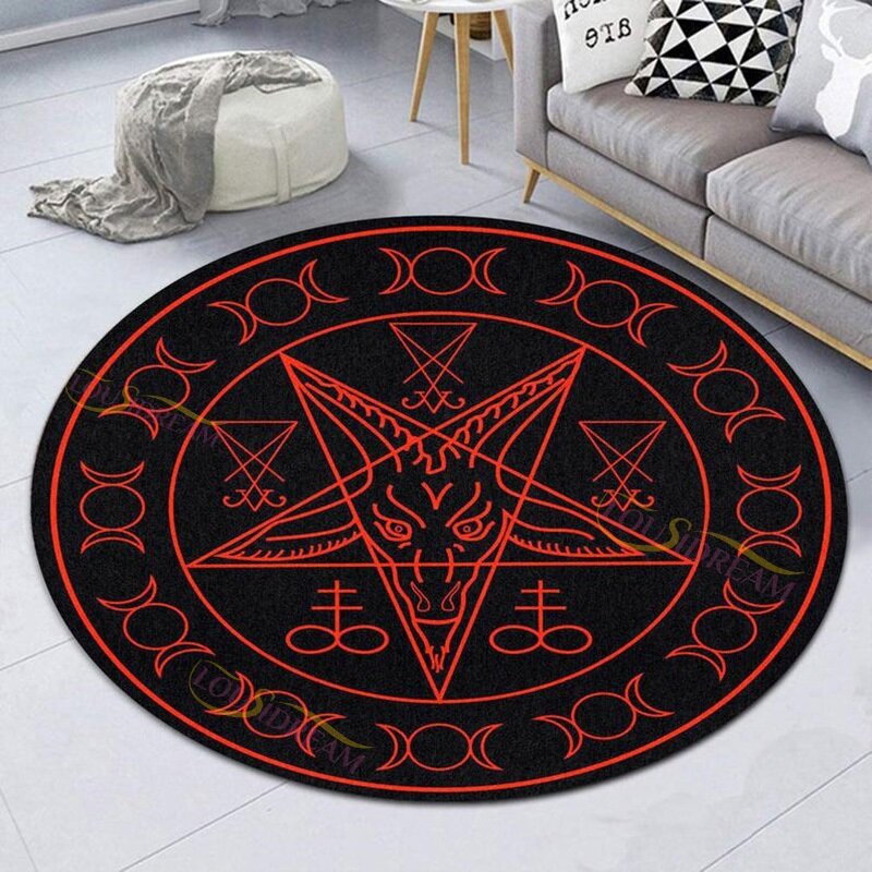 Alfombra de oración de yoga y Picnic gótica Satán, alfombra redonda para mascotas, decoración negra para el hogar, Alfombra de adivinación para dormitorio
