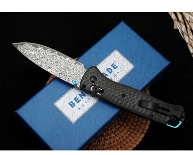 Damascus Steel Blade BENCHMADE 535 Bugout Tactical Folding Knife Carbon Fiber Handle Outdoor Survival Safety Pocket Knives
