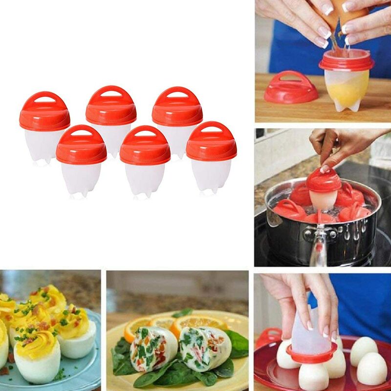 Fogão de ovos antiaderente de silicone, 6 espaços, panelas, moldes para ovos cozidos, copos, utensílios de cozinha