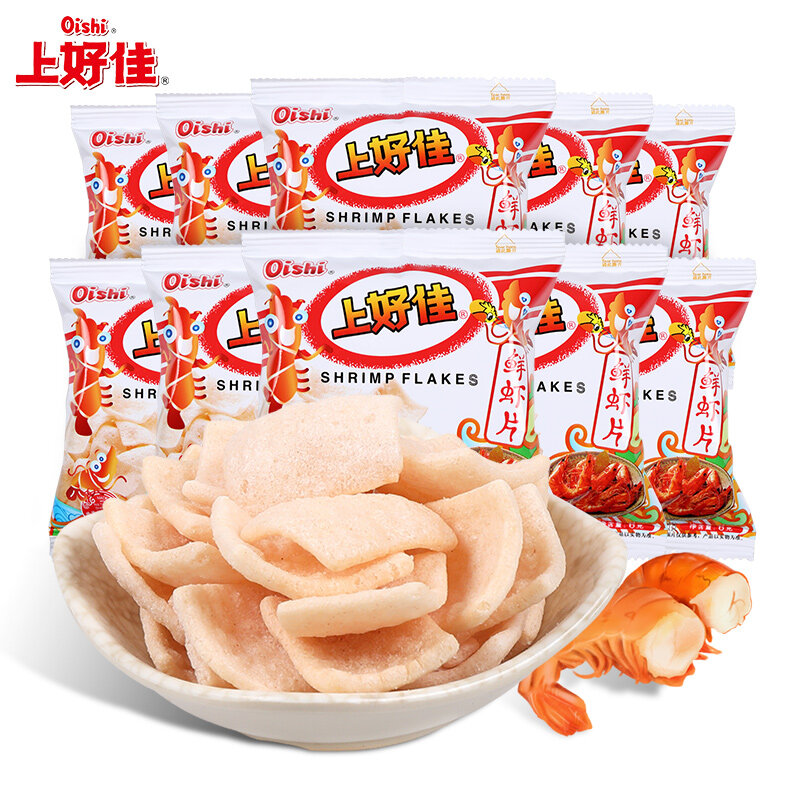 Shanghaojia patatine fresche di gamberetti 6g strisce di gamberetti piccole confezioni soffiate miste multi-sapore