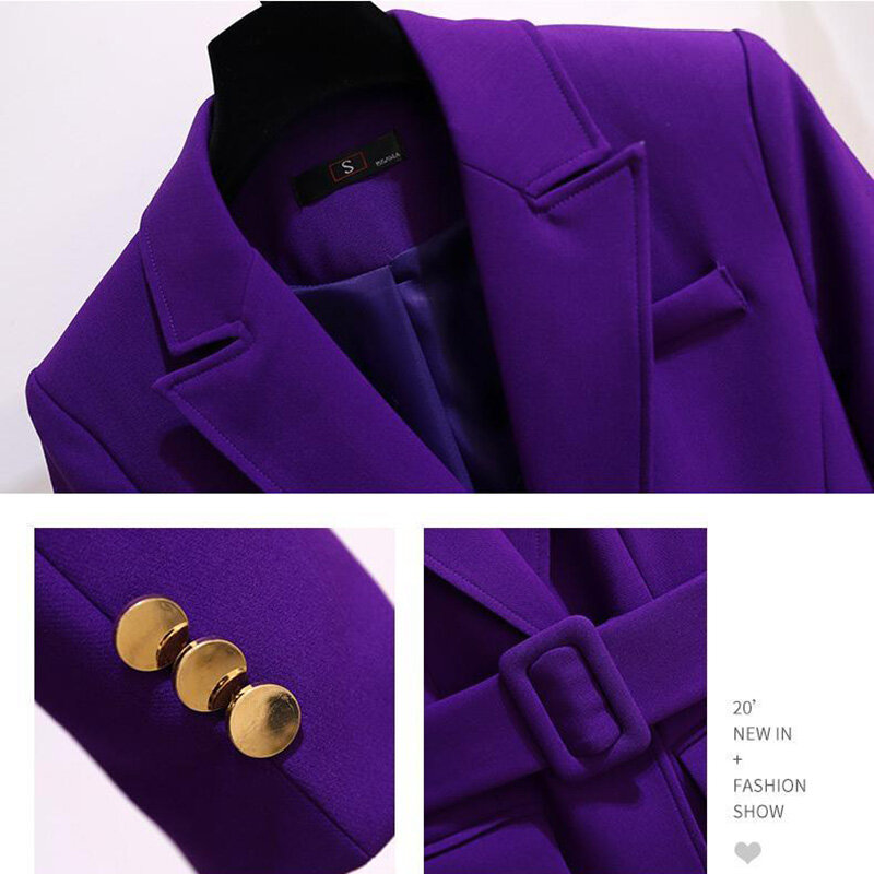 Traje profesional púrpura para mujer, traje femenino elegante con cinturón y botones, pantalones de nueve puntos, traje de dos piezas para primavera y otoño