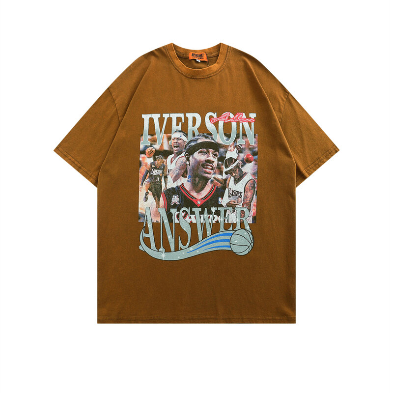 Camiseta de Hip Hop para hombre, ropa de moda urbana, Camiseta con estampado gráfico de estrella de baloncesto, camiseta informal de gran tamaño Retro de primavera y verano 2022