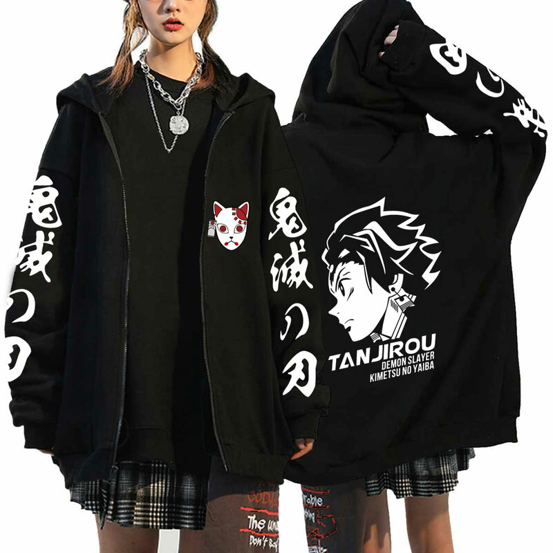 Anime Jassen Demon Slayer Hoodie Mannen Vrouwen Casual Lange Mouwen Trui Hoodies Harajuku Oversized Rits Hooded Sweatshirts