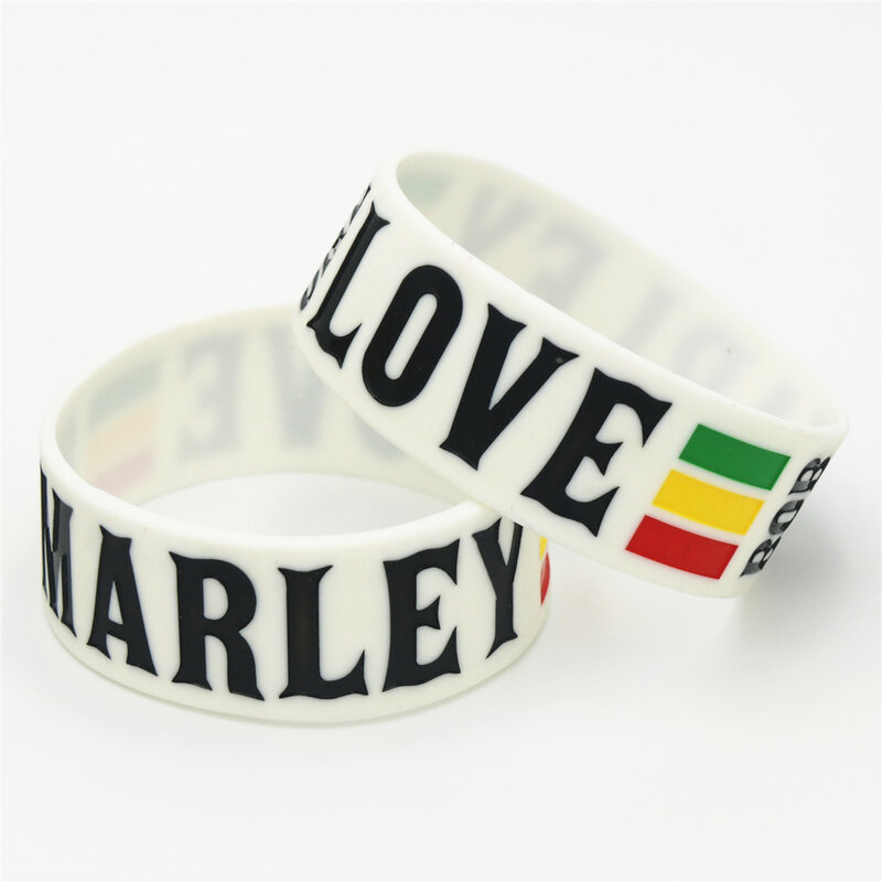 1PC nowy szeroki jedna miłość BOB MARLEY silikonowa opaska na rękę Rasta jamajka Reggae gumowe bransoletki i Bangles dla dla fanów muzyki prezent SH099