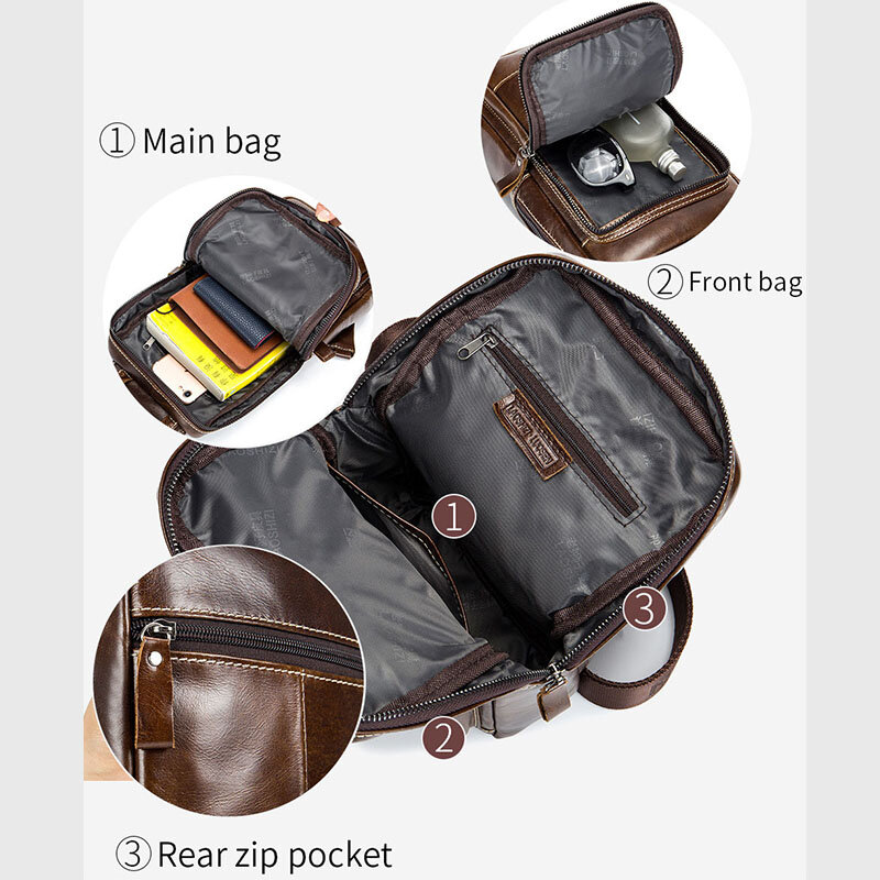 Men Retro Top Layer Cowhide Genuine Leather Shoulder Bags Waterproof Crossbody Travel Sling Chest Bag Messenger Pack for Male